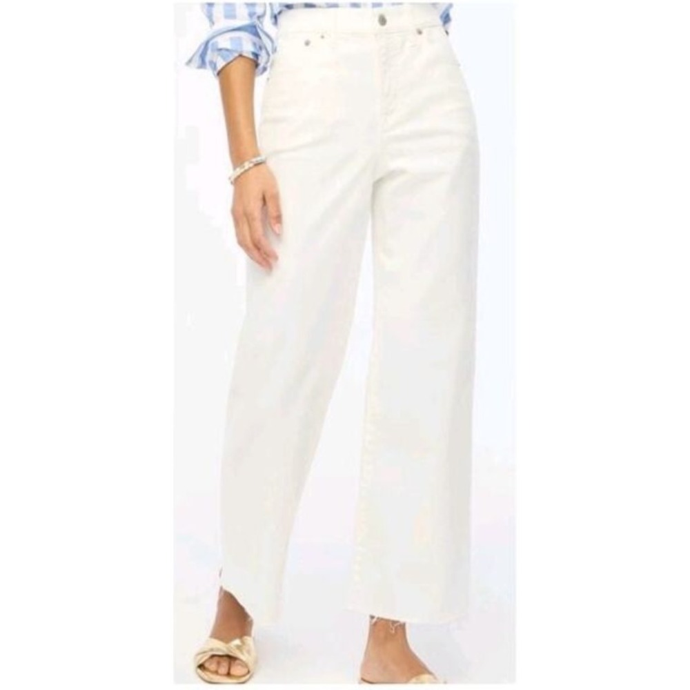 J Crew White Wide Leg Crop Jeans All Day Stretch‎ Raw Hem Size 32 NWT $118